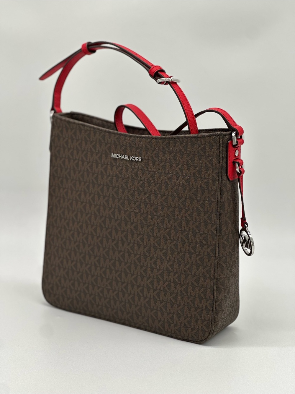 Michael Kors Brown Monogram Crossbody with Red Strap - Picture 12 of 12